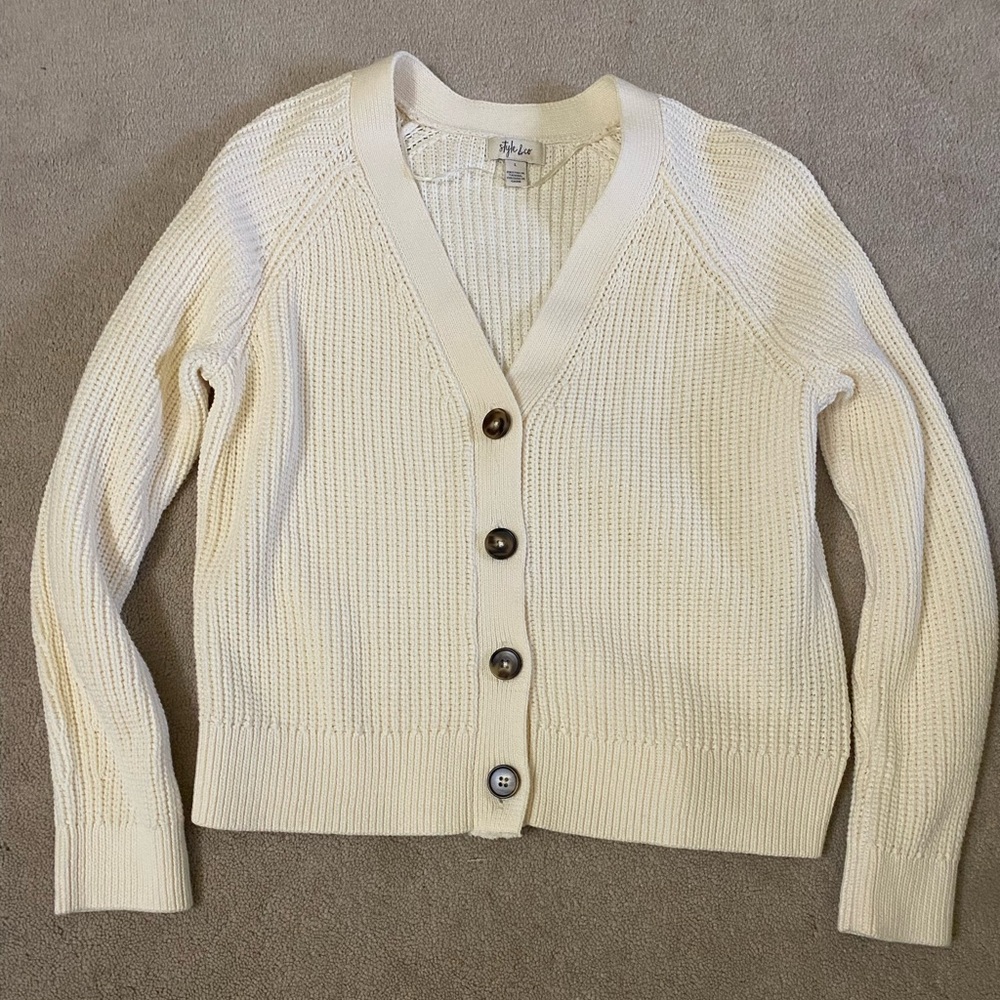 Style & Co. Cream Button-Up Cardigan